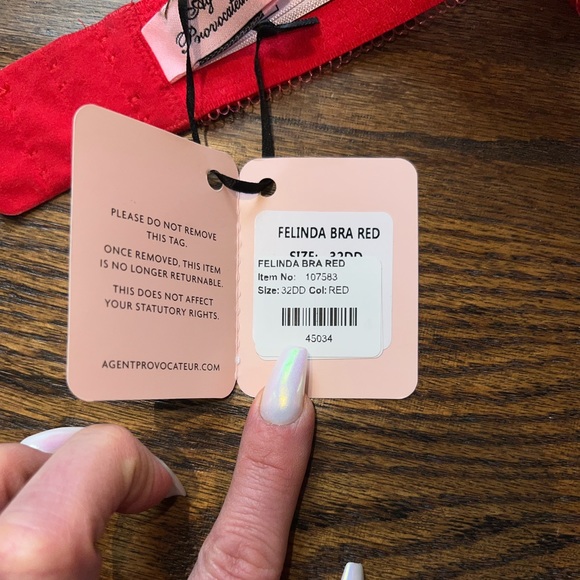 NWT Agent Provocateur Felinda Red Silk Bra, 32DD - Picture 8 of 11